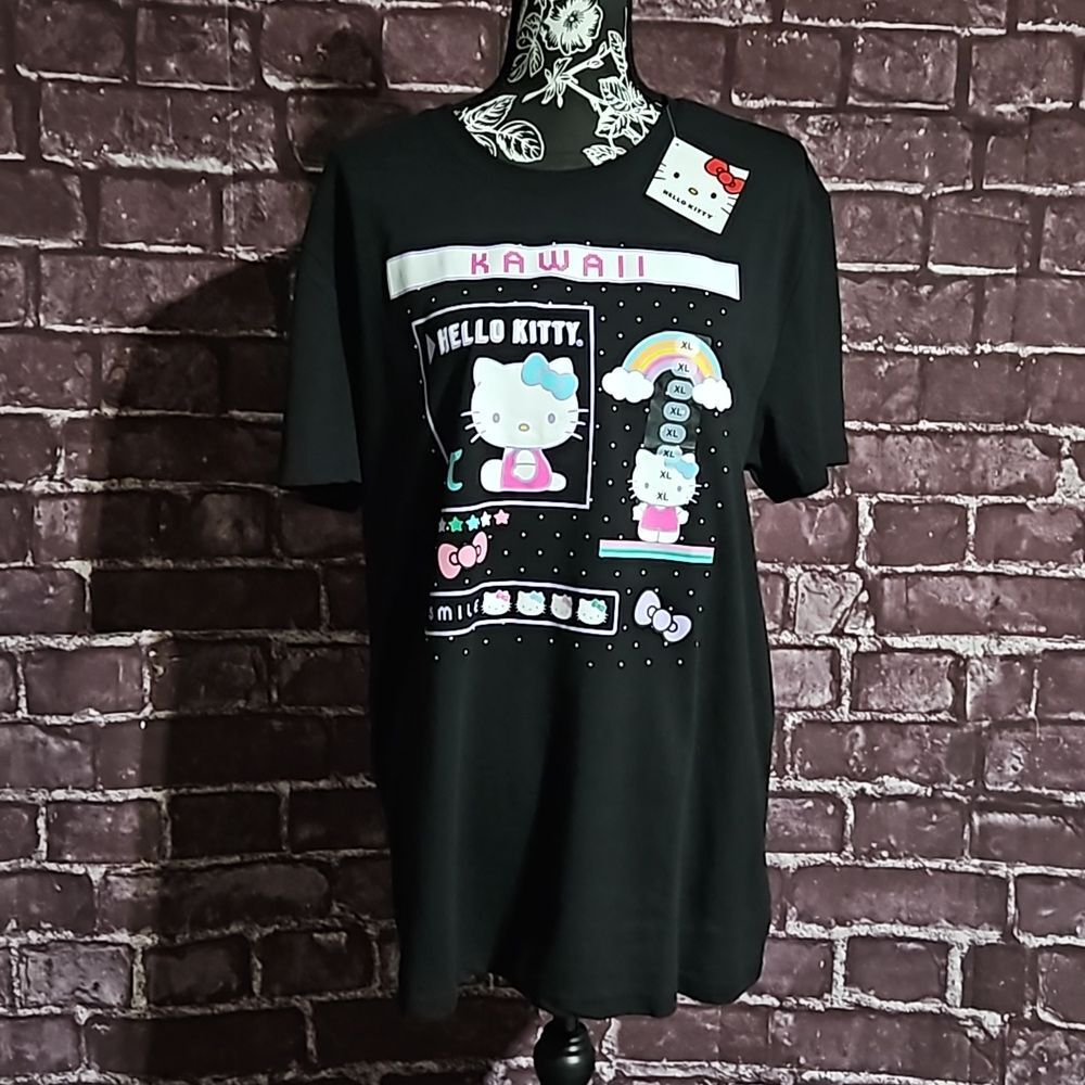 Hello Kitty 🎁 Kawaii, Rainbow Black short sleeve t-shirt size XL NWT